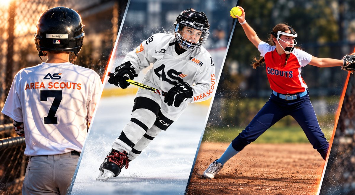 Youth baseball, hockey and softball athletes wearing Area Scouts uniforms