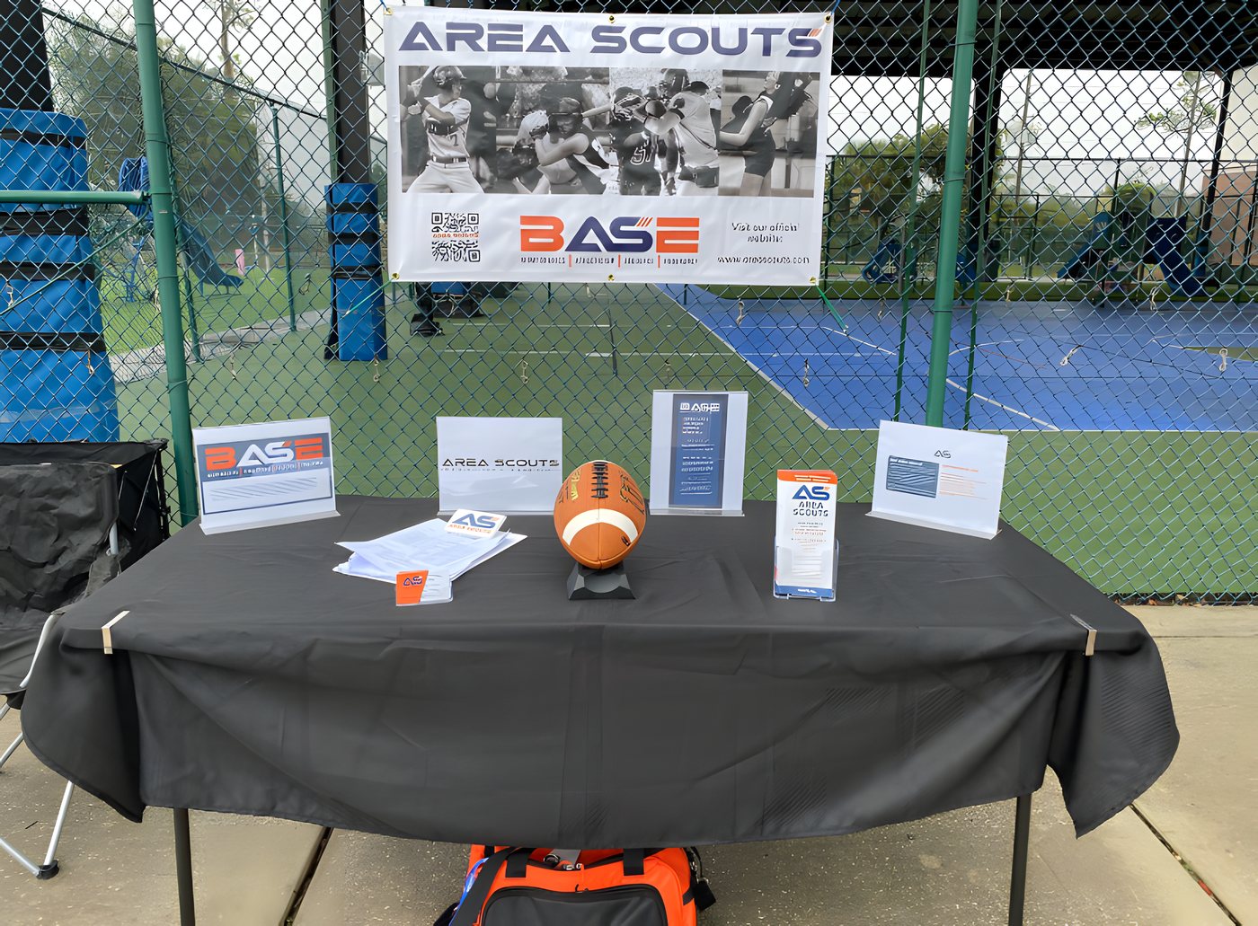 Area Scouts B.A.S.E. information table at a local community field