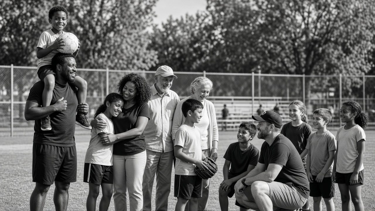 Area Scouts parents, kids and coach at a youth sports field